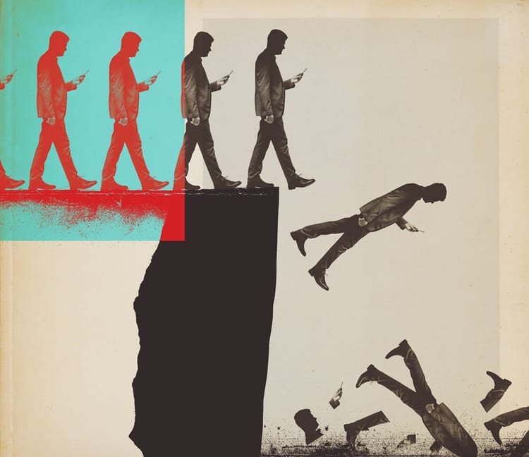 Distracted People Walking Off a Cliff