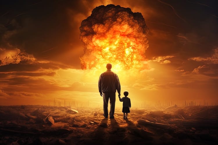 Father and Child Watching the End of the World